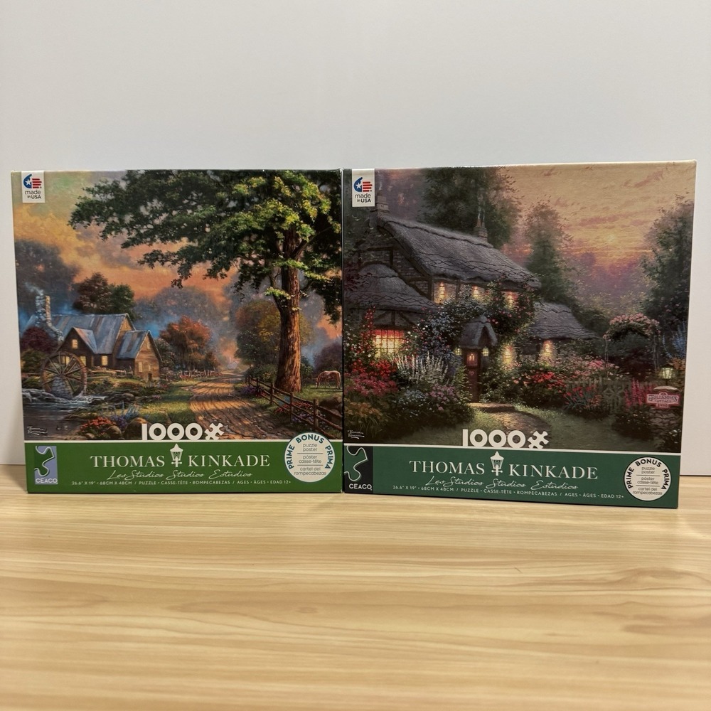Lot 2 Thomas Kinkade Puzzles Simpler Times II & Julianne's Cottage 1000 PC CEACO